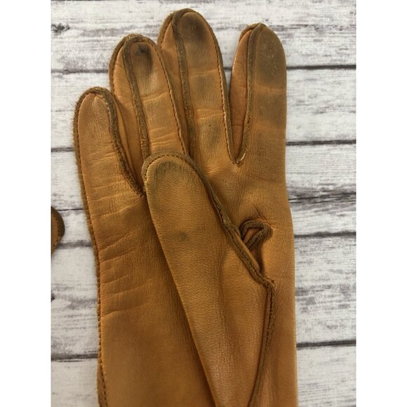 Natalie Deerskin Tan Gold Vintage DEERSKIN LEATHER GLOVES (UNLINED) 7 - Picture 4 of 11